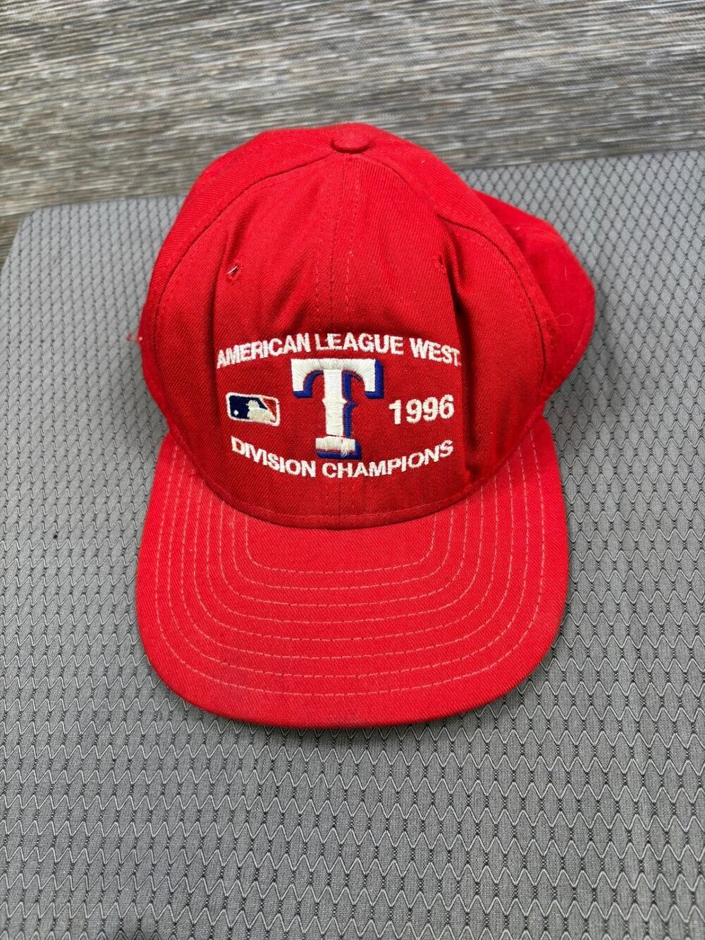 Vintage New Era 1996 AL West Champs Texas Rangers Snapback Hat MLB Red